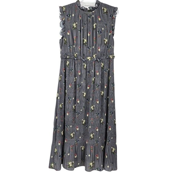 Ted Baker Toppaz Oracle Pleated Midi Dress Gray Women’s 3 Size 8 Floral Formal - Picture 7 of 16
